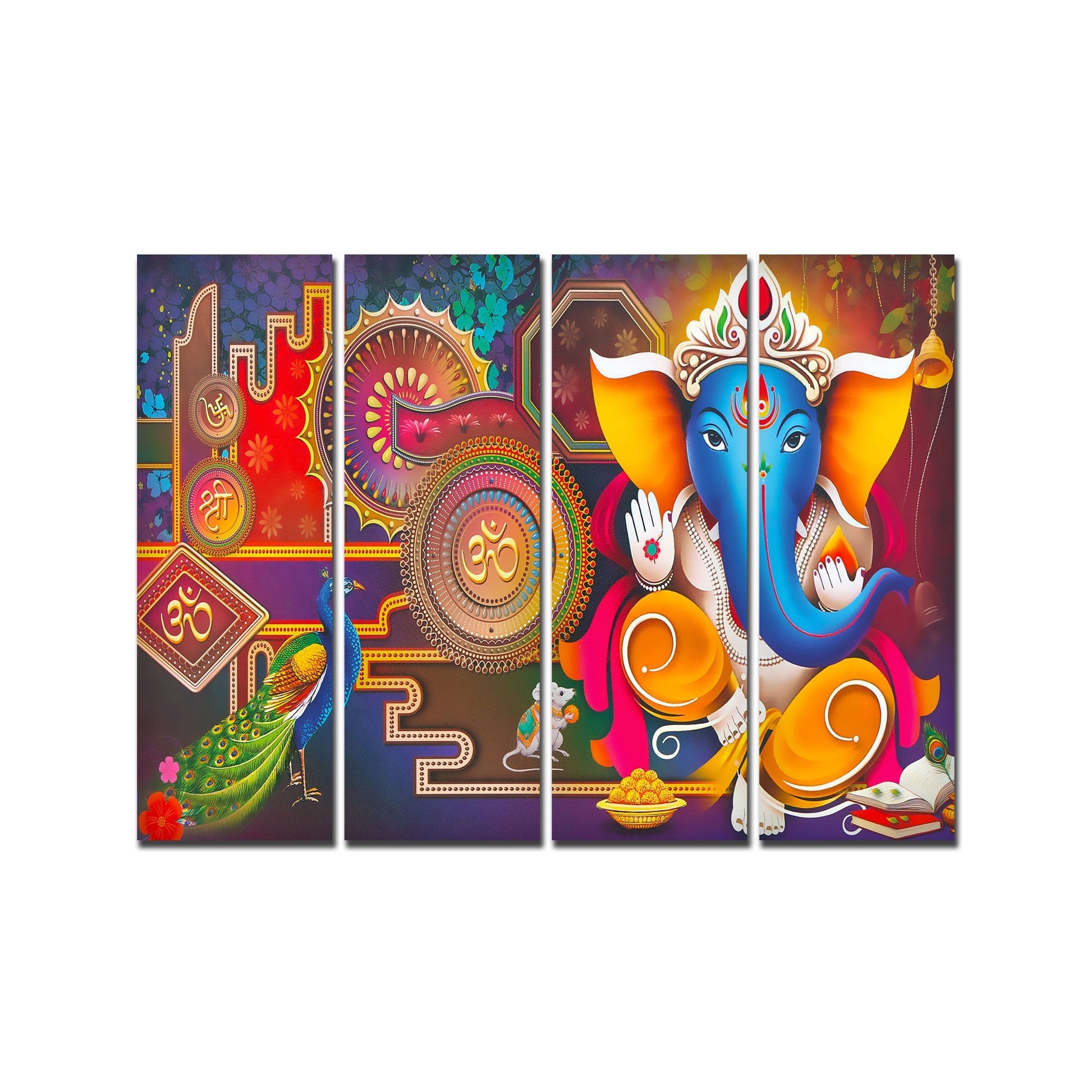 Lord Ganesha Canvas Wall Painting of 4 Pieces