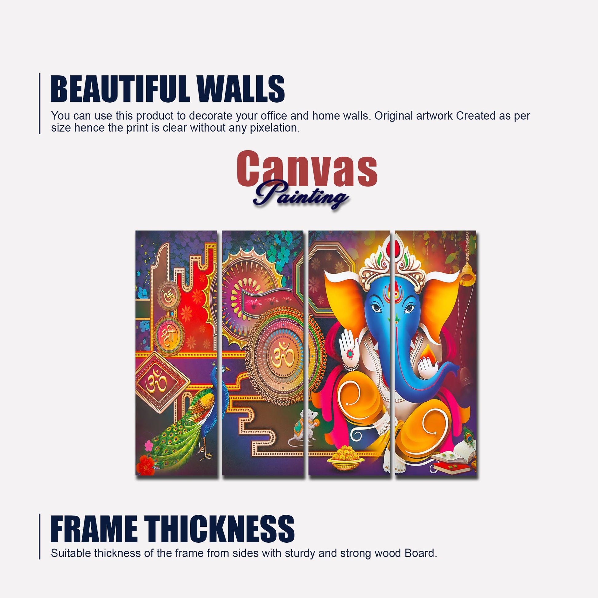 Lord Ganesha Canvas Wall Painting of 4 Pieces