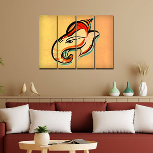 Lord Ganesha Head Abstract Art Canvas Wall Painting Set of 4