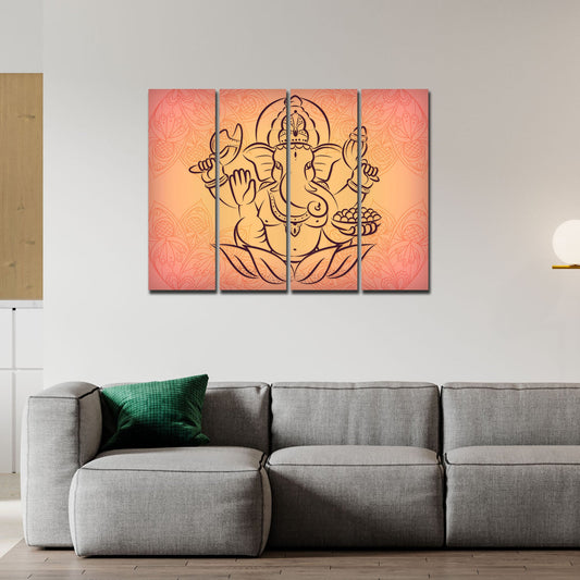 Lord Ganesha Wall Painting of 4 Panels