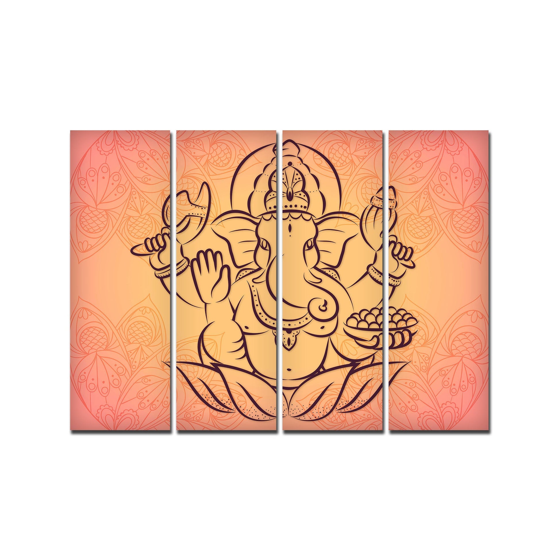 Lord Ganesha Wall Painting of 4 Panels