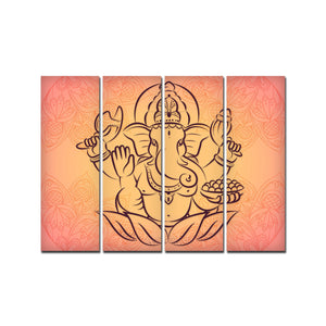 Lord Ganesha Wall Painting of 4 Panels