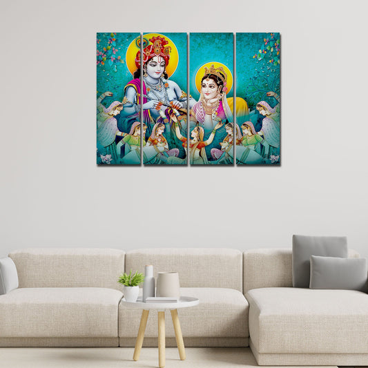 Lord Radha Krishna Canvas Wall Painting 4 Panel Set