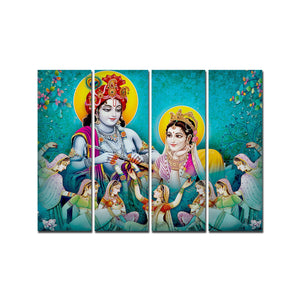 Lord Radha Krishna Canvas Wall Painting 4 Panel Set