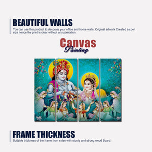 Lord Radha Krishna Canvas Wall Painting 4 Panel Set