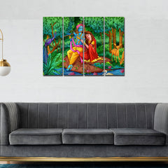 Lord Radha Krishna in Forest Wall Painting 4 Pieces