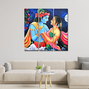 Love of Lord Radha Krishna Canvas Wall Painting Set of 3 Panel