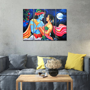 Love of Lord Radha Krishna Canvas Wall Painting Set of 4 Panel