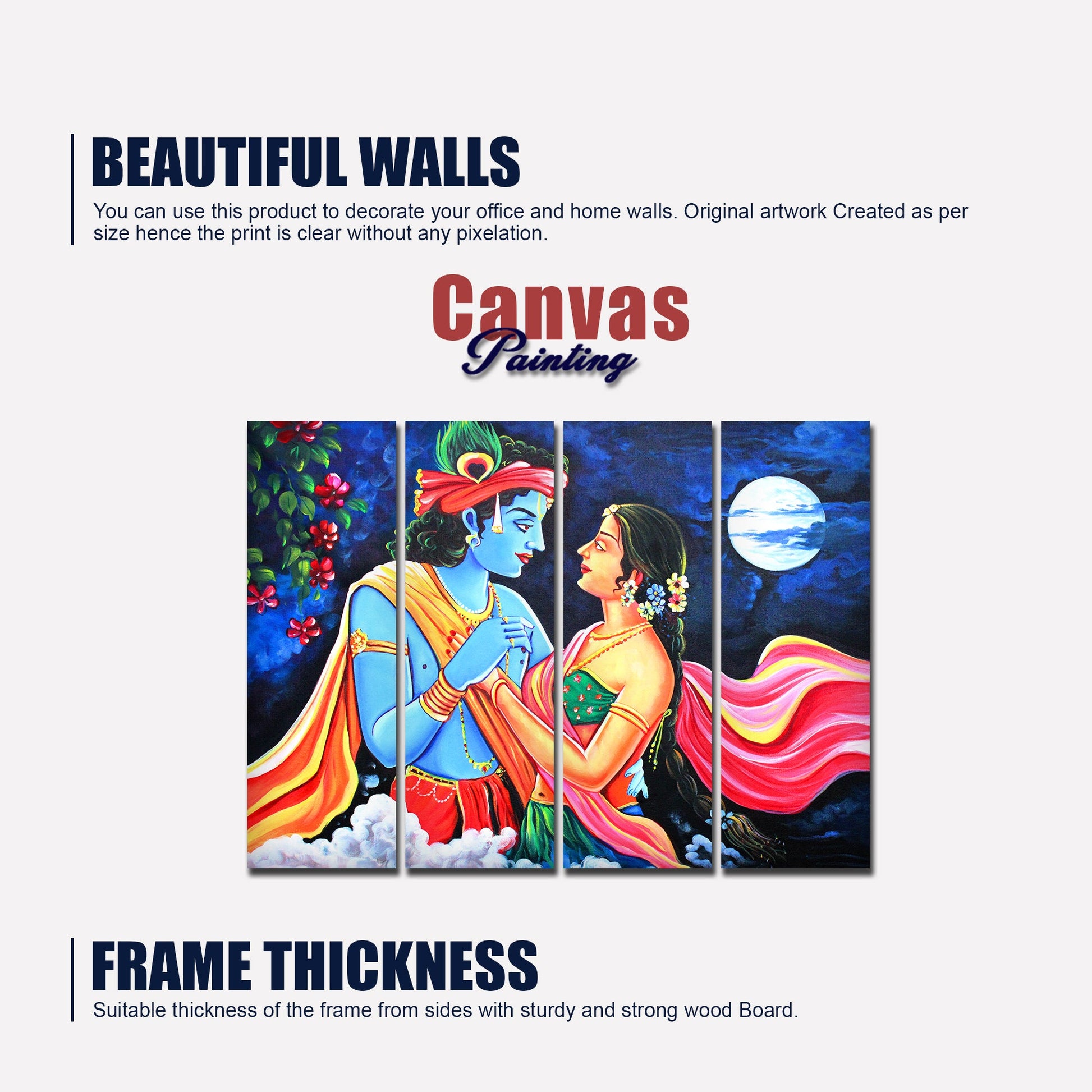 Love of Lord Radha Krishna Canvas Wall Painting Set of 4 Panel