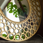 Luxury Gold Round Wall Mirror | Designer Cutout Frame Home Décor