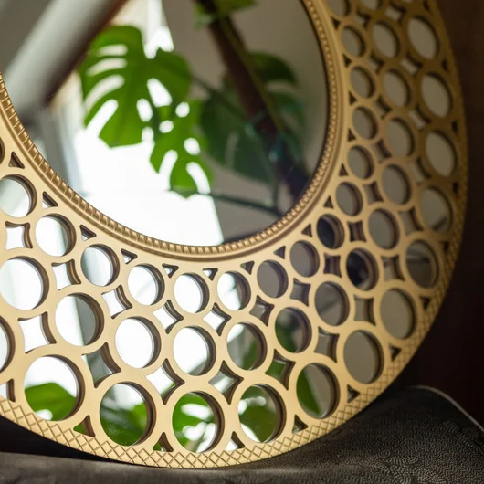 Luxury Gold Round Wall Mirror | Designer Cutout Frame Home Décor