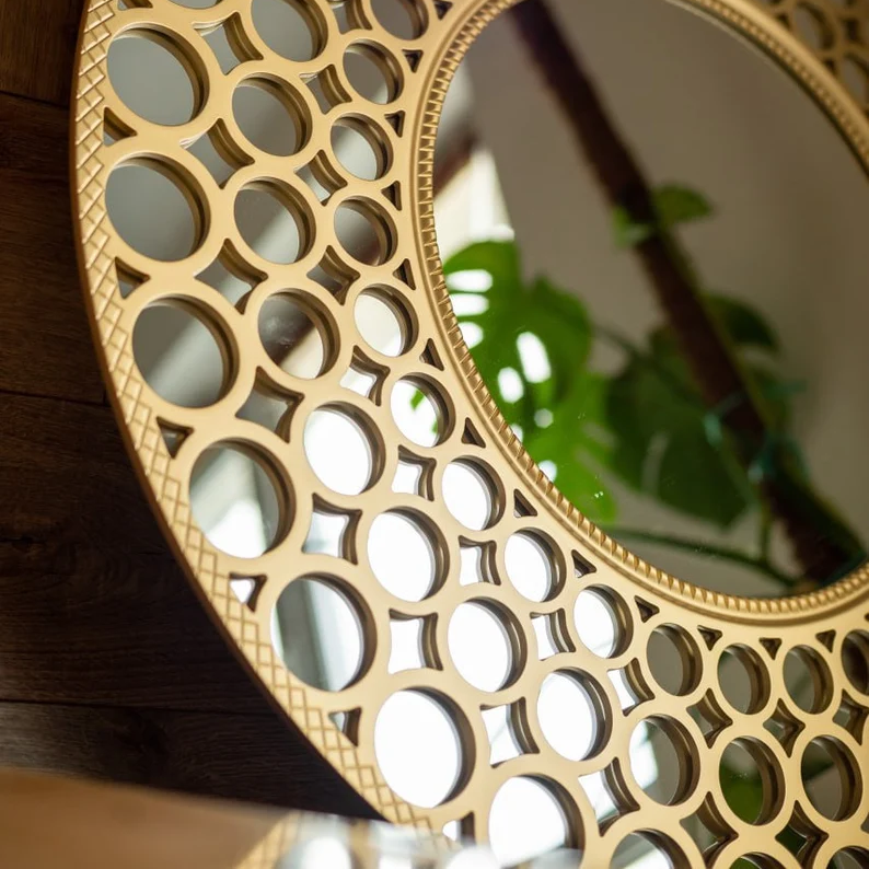 Luxury Gold Round Wall Mirror | Designer Cutout Frame Home Décor