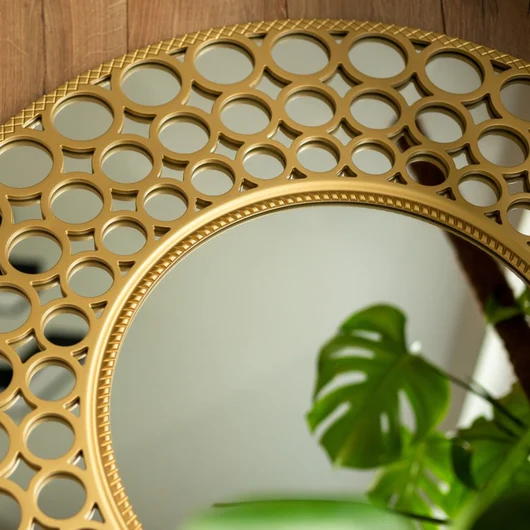 Luxury Gold Round Wall Mirror | Designer Cutout Frame Home Décor