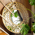 Luxury Gold Round Wall Mirror | Designer Cutout Frame Home Décor