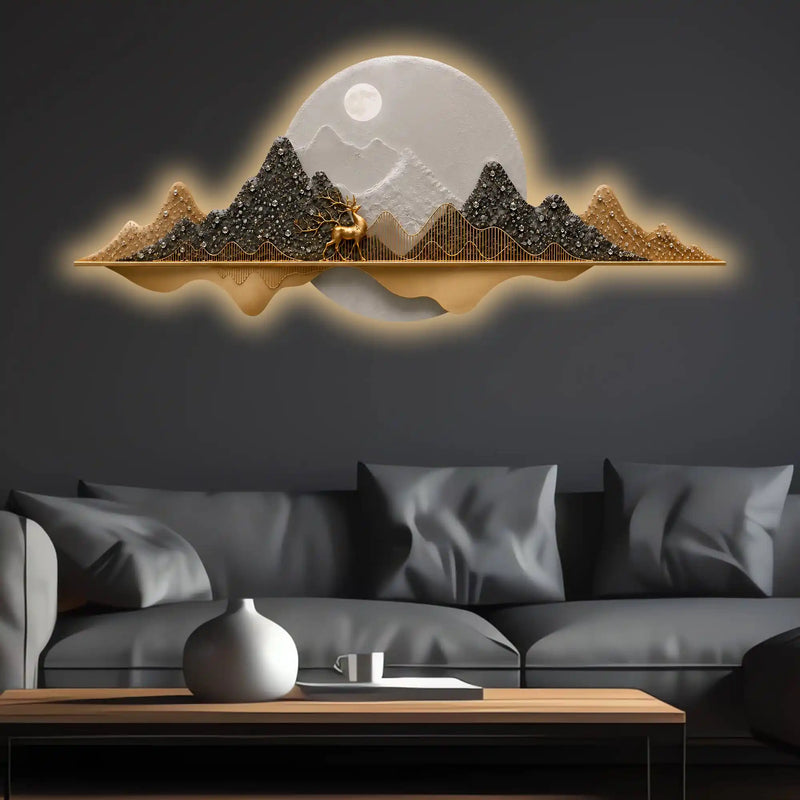Luxury Moonlit Nature Art Premium Crystal Glass Backlit LED Painting