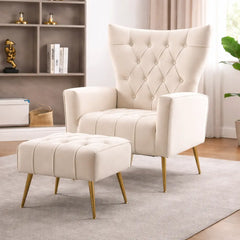 Luxury White Wingback Sofa Lounge Chair with Footrest