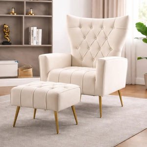 Luxury White Wingback Sofa Lounge Chair with Footrest