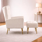 Luxury White Wingback Sofa Lounge Chair with Footrest