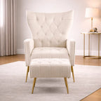 Luxury White Wingback Sofa Lounge Chair with Footrest