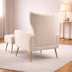 Luxury White Wingback Sofa Lounge Chair with Footrest