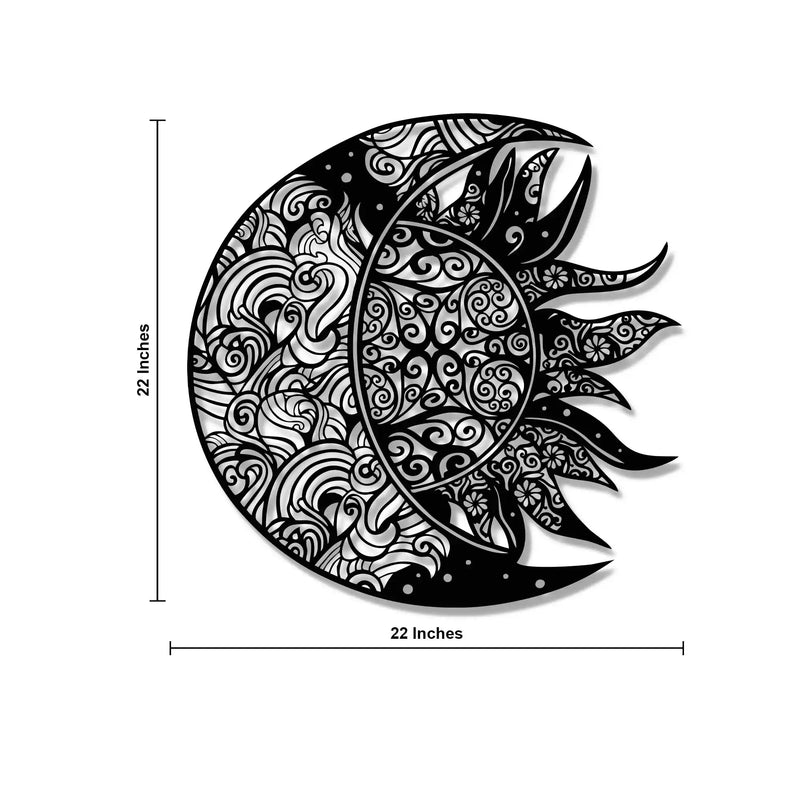 Intricate Sun and Moon Mandala Metal Art Wall Decor