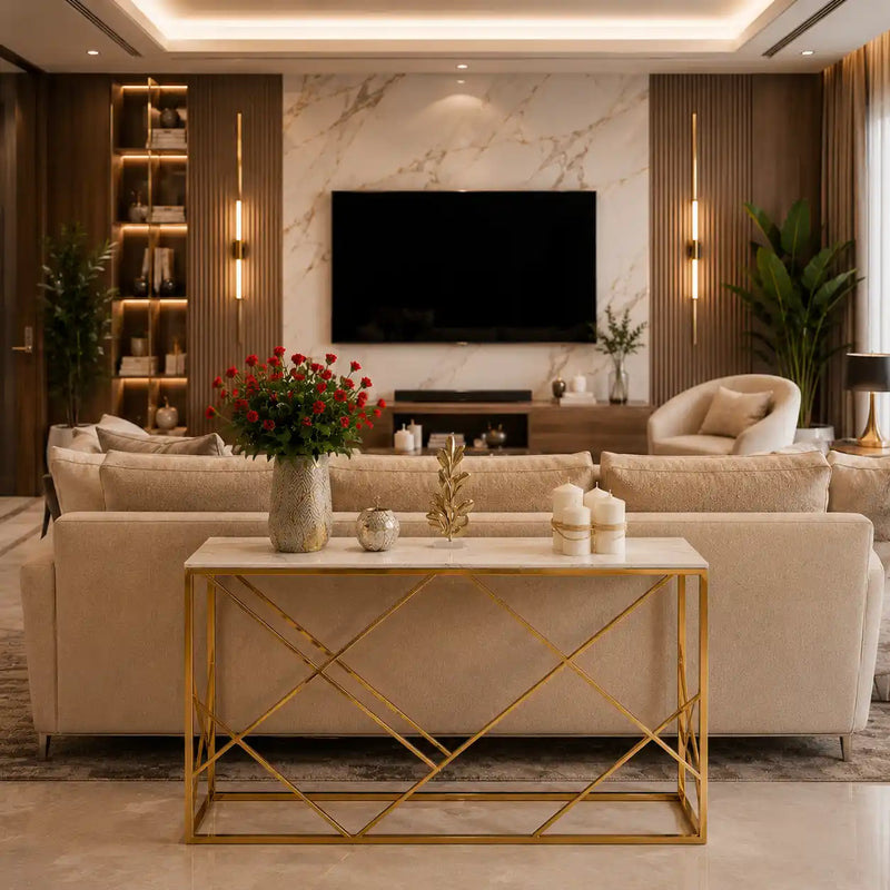 White Tempered Minimalist Stylish Console Table