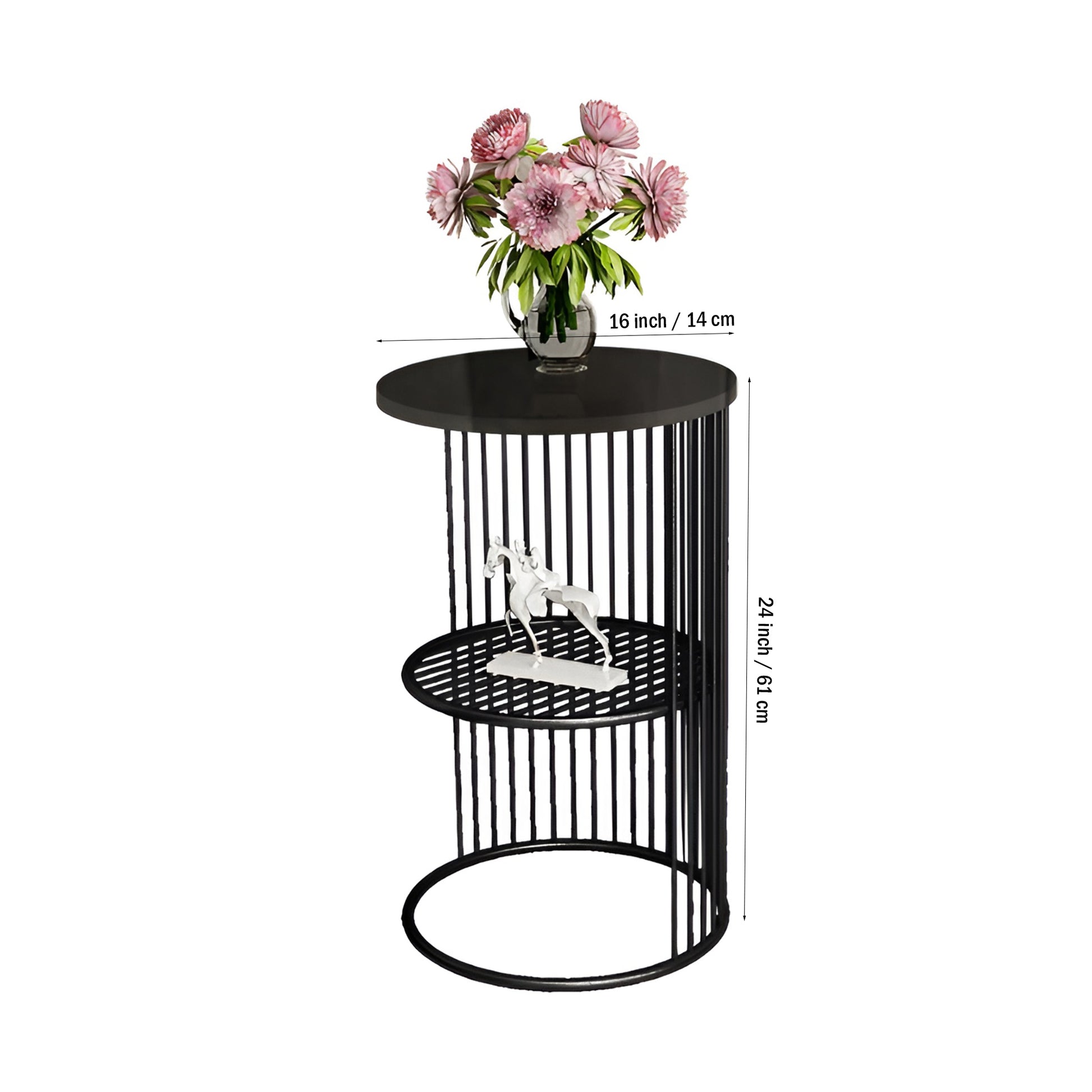 Designer Art Classic Black Finish Half Caged Coffee Round Side Table