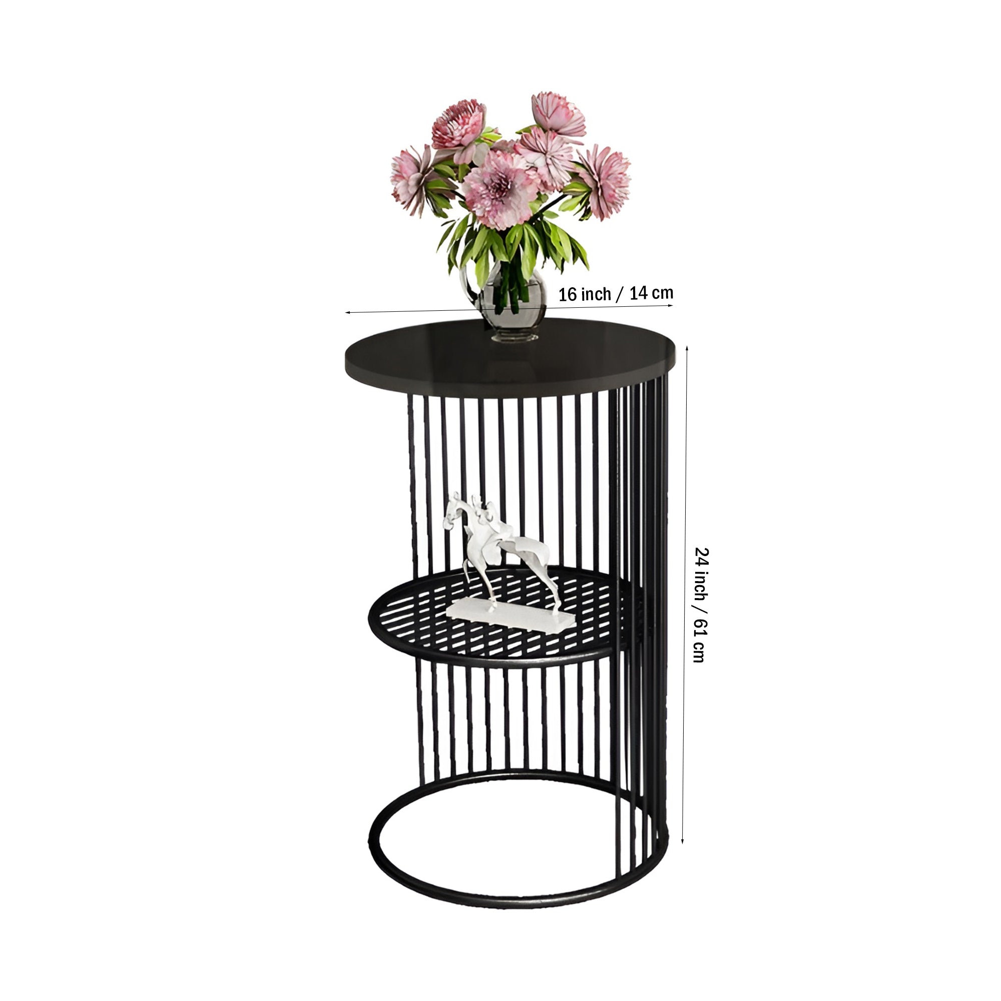 Designer Art Classic Black Finish Half Caged Coffee Round Side Table