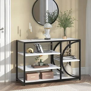 Five-Tier White Marble Black Console Table