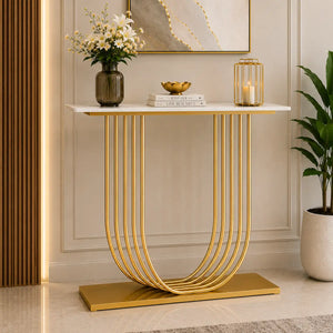 U-Shape White Marble Golden Console Table