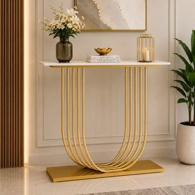 U-Shape White Marble Golden Console Table
