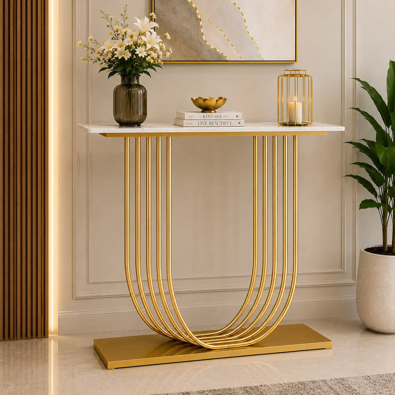 U-Shape White Marble Golden Console Table