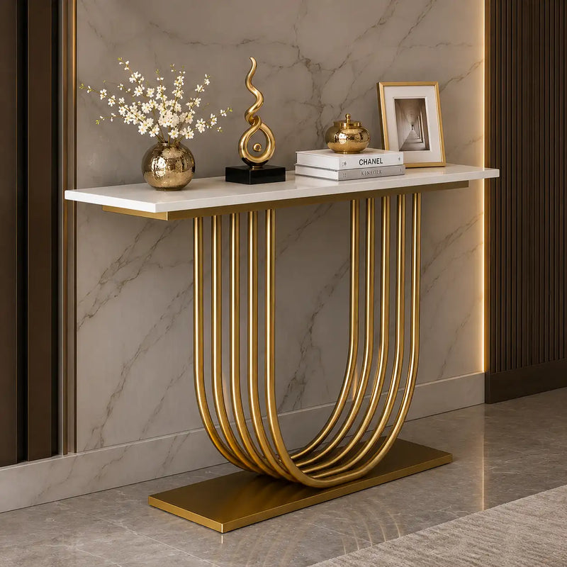 U-Shape White Marble Golden Console Table