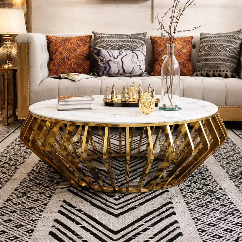 Luxury Round Marble Center Table with Gold Base