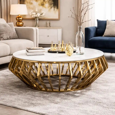 Luxury Round Marble Center Table with Gold Base