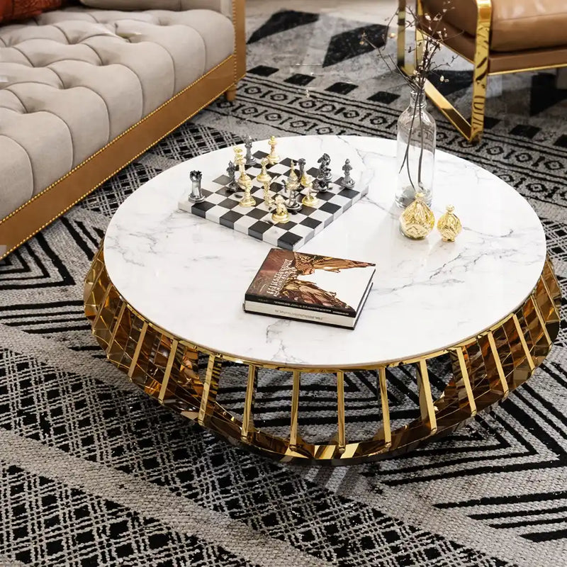 Luxury Round Marble Center Table with Gold Base