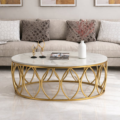 Oval Marble Top Center Table with Gold Frame