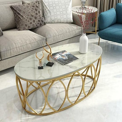 Oval Marble Top Center Table with Gold Frame