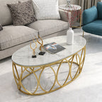 Oval Marble Top Center Table with Gold Frame