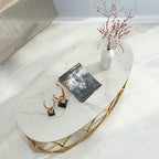 Oval Marble Top Center Table with Gold Frame