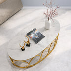 Oval Marble Top Center Table with Gold Frame