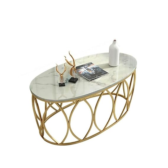 Oval Marble Top Center Table with Gold Frame