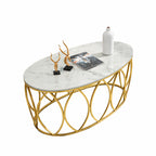 Oval Marble Top Center Table with Gold Frame
