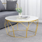 Round Marble Center Table with Geometric Gold Frame