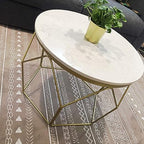 Round Marble Center Table with Geometric Gold Frame