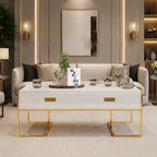 White Center Table with Four Drawers and Gold Base
