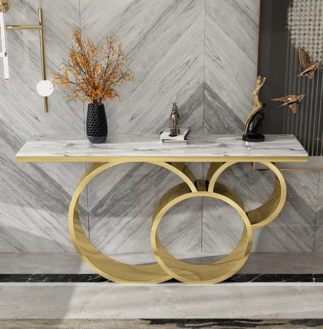 Luxury Marble Console Table with Gold Circle Base