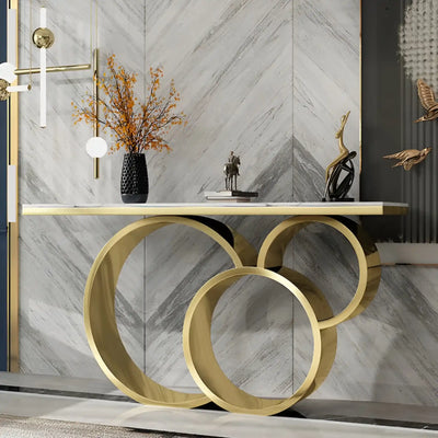 Luxury Marble Console Table with Gold Circle Base