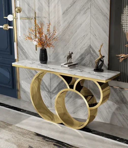 Luxury Marble Console Table with Gold Circle Base
