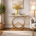 White Console Table with Twin Ring Gold Base